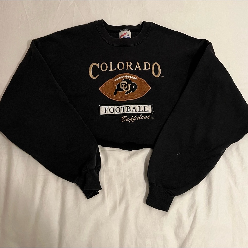 CU Boulder Black Cropped Football Sweatshirt